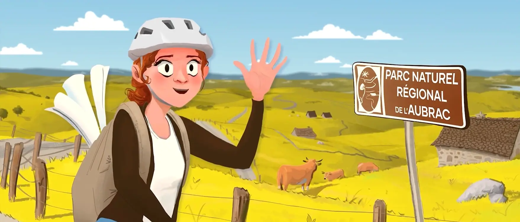 ANIMATION 2D film animation 2D, dessin animé, motion design, pnr aubrac, vélo, vaches aubrac, parc naturel
